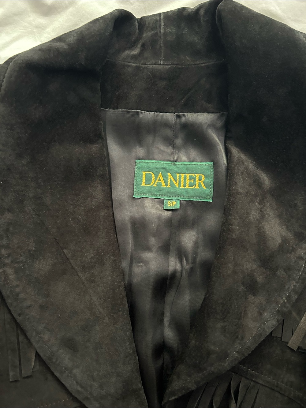 VINTAGE Danier Black Suede Fringe Belted Trench Coat - Picture 5 of 7